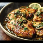 Gluten Free Chicken Piccata Recipe That’s Crispy, Tangy, and Heartfelt 3 gluten free chicken piccata recipe hero image showing golden chicken breasts topped with mushroom-Marsala sauce on a rustic plate.