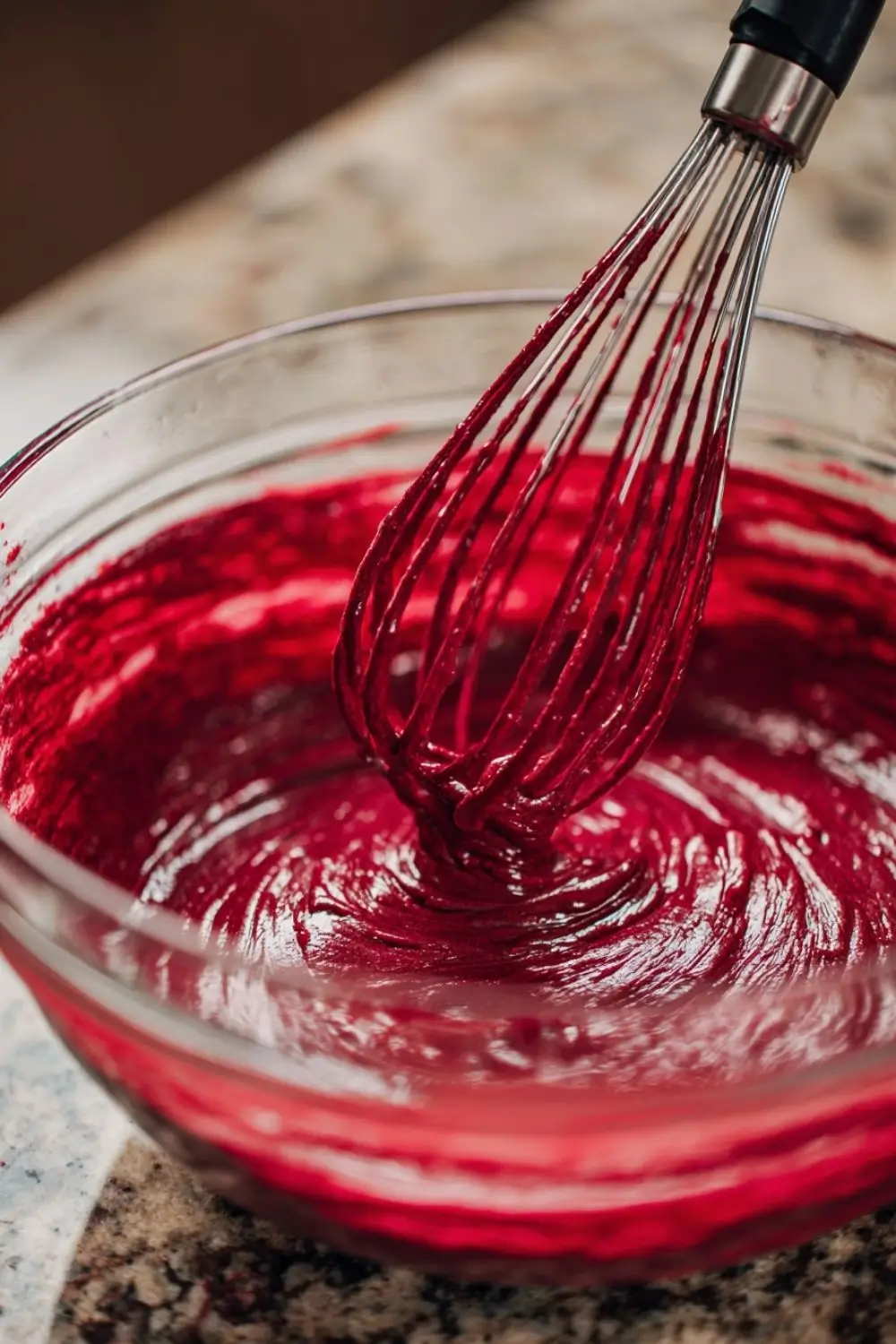 mixing-gluten-free-red-velvet-cake-batter mixing gluten free red velvet cake batter by hand