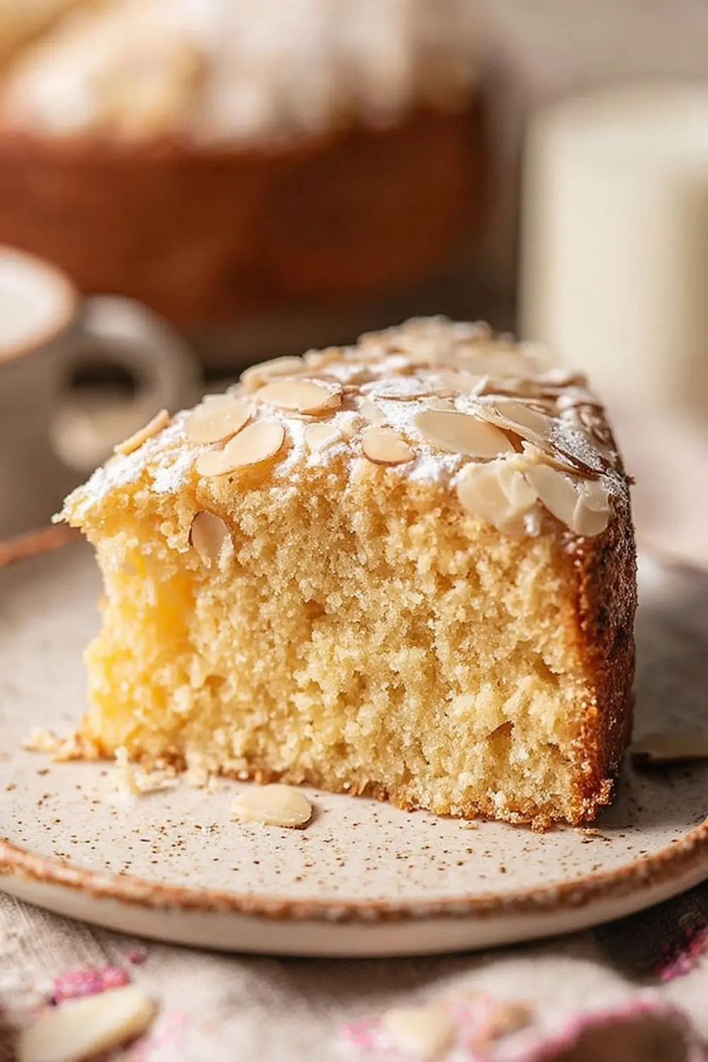 vegan-gluten-free-almond-cake vegan gluten-free almond cake on white plate