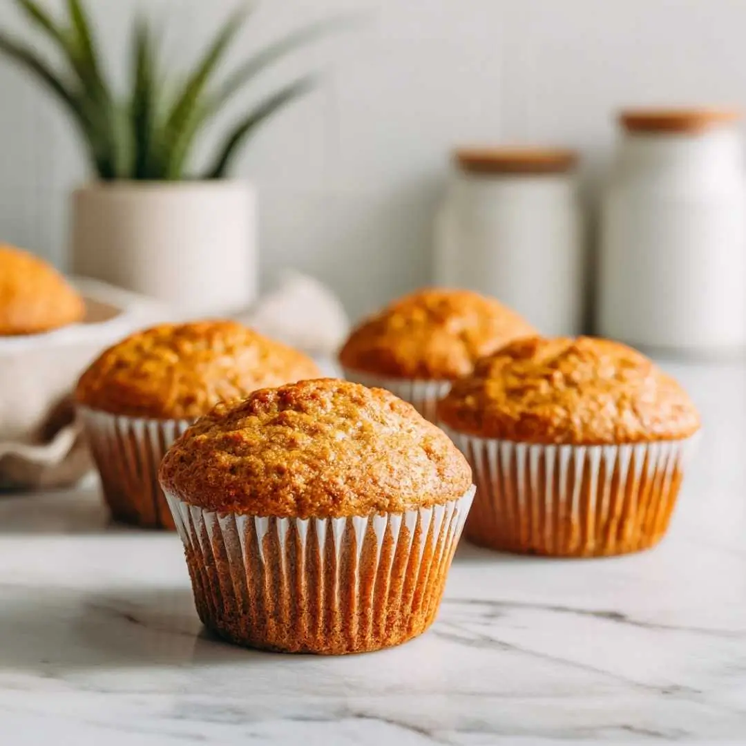 gluten free flax muffin recipe on a modern kitchen counter