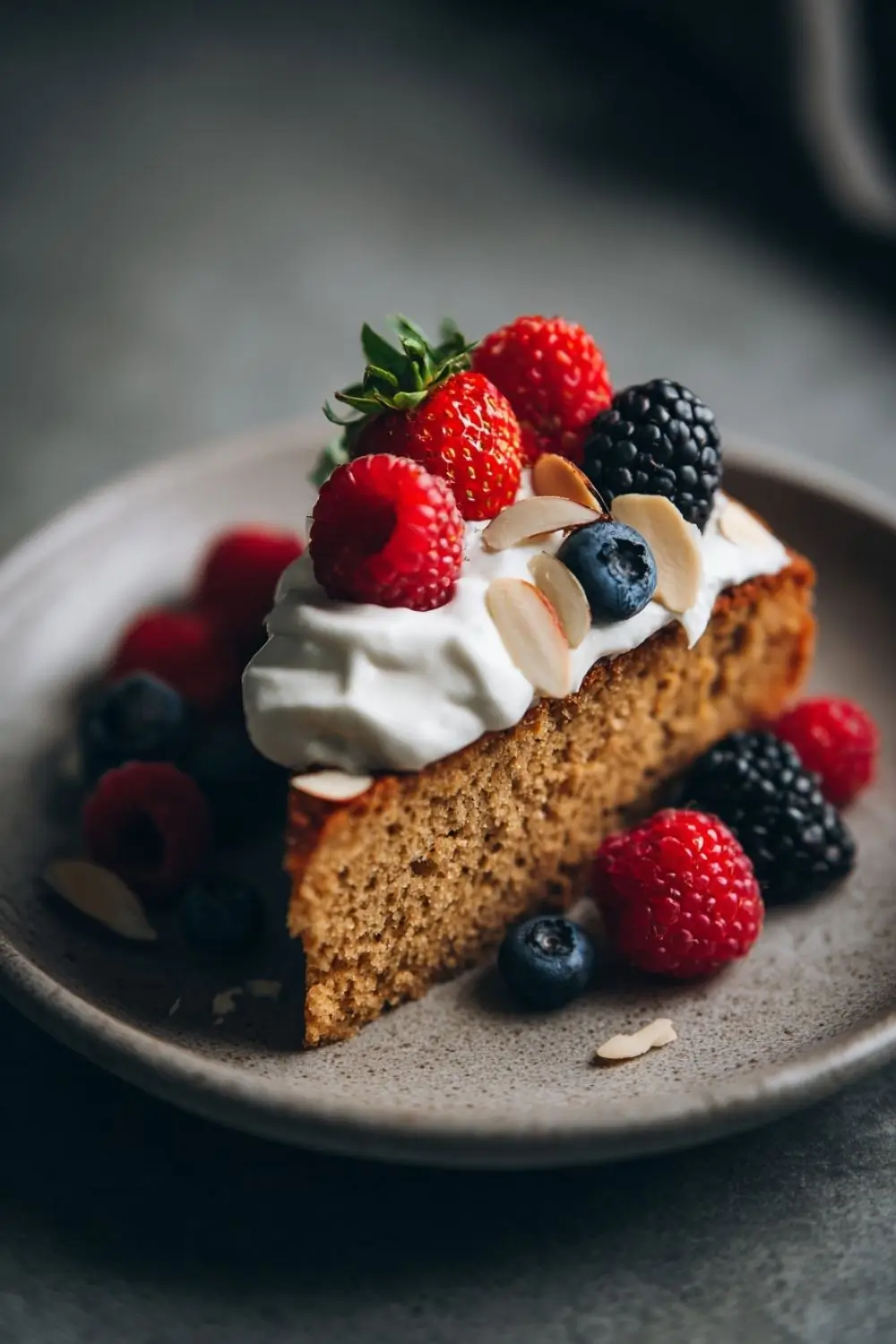 almond-cake-serving-vegan serving vegan almond cake with toppings