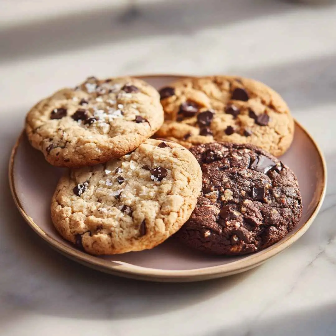 gluten free chocolate chocolate chip cookie recipe on marble island in modern kitchen