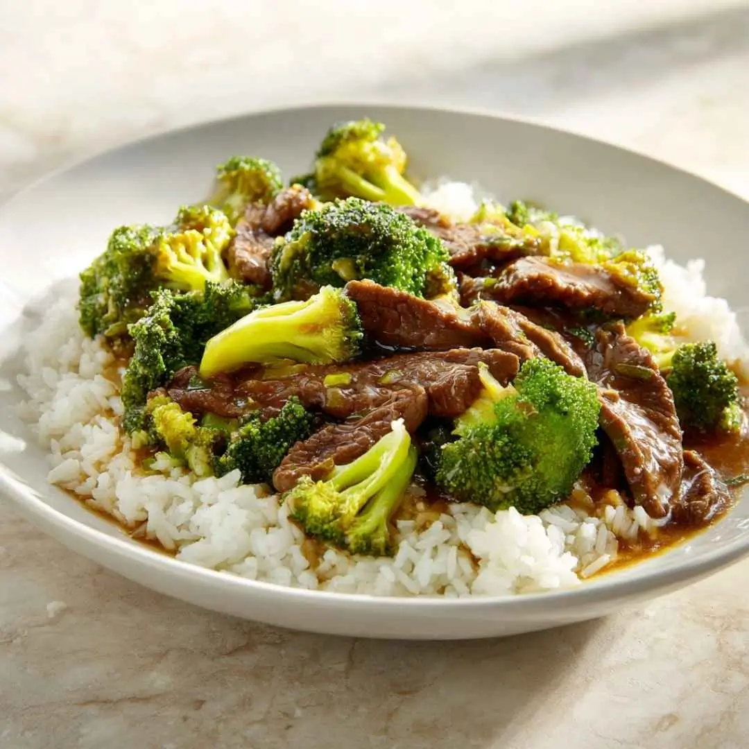 Beef and broccoli recipe gluten free served with rice