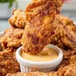 Gluten Free Chicken Tenders Recipe: Crispy, Baked or Air Fried 3 Gluten free chicken tenders on a plate with dipping sauce