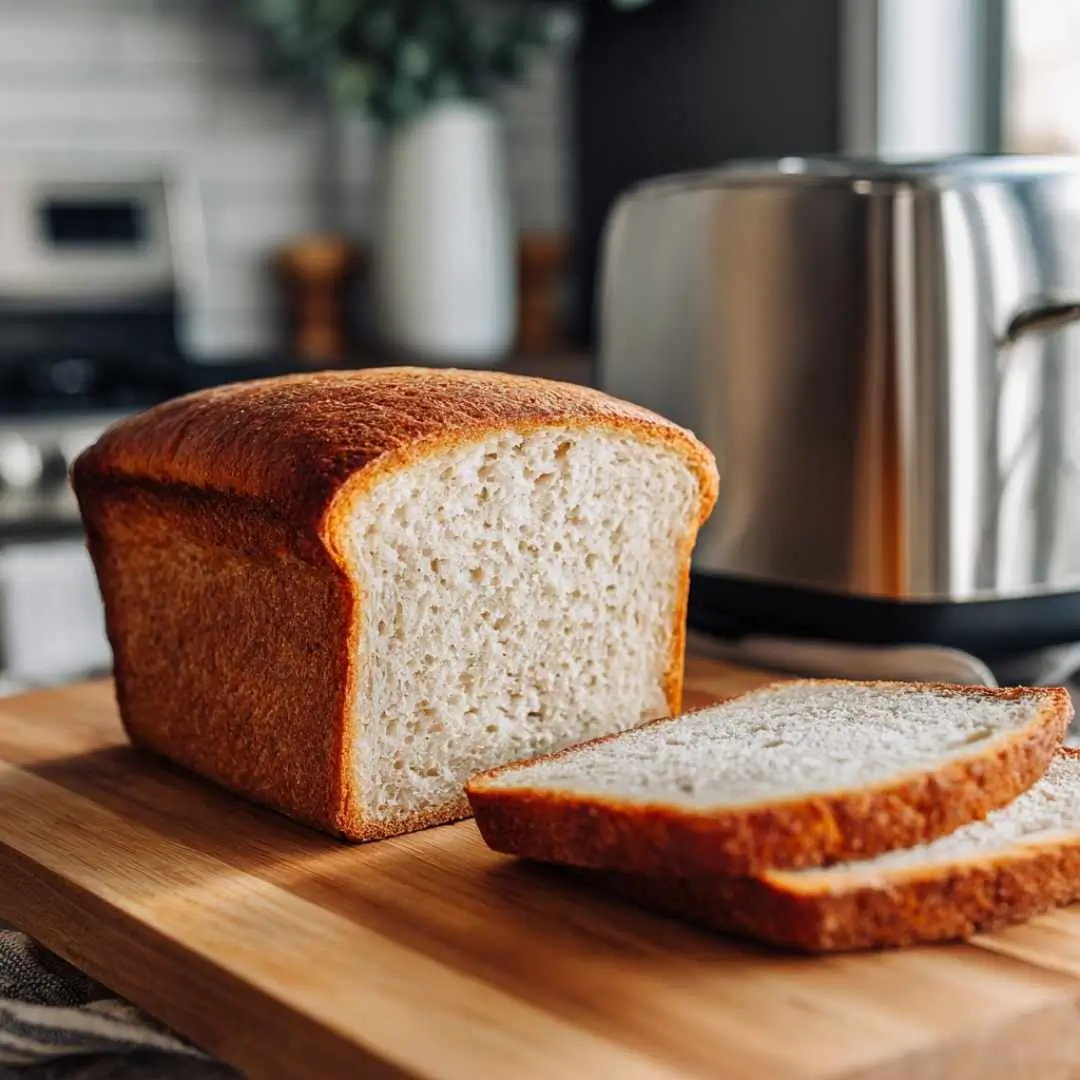 gluten-free-english-muffin-bread-sliced sliced gluten free english muffin bread in a bright modern kitchen