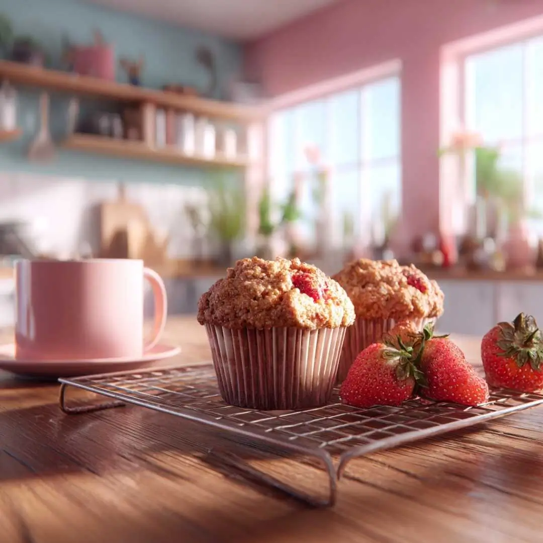 gluten-free-strawberry-muffins-modern-kitchen gluten free strawberry muffins with fresh berries in a sunlit kitchen