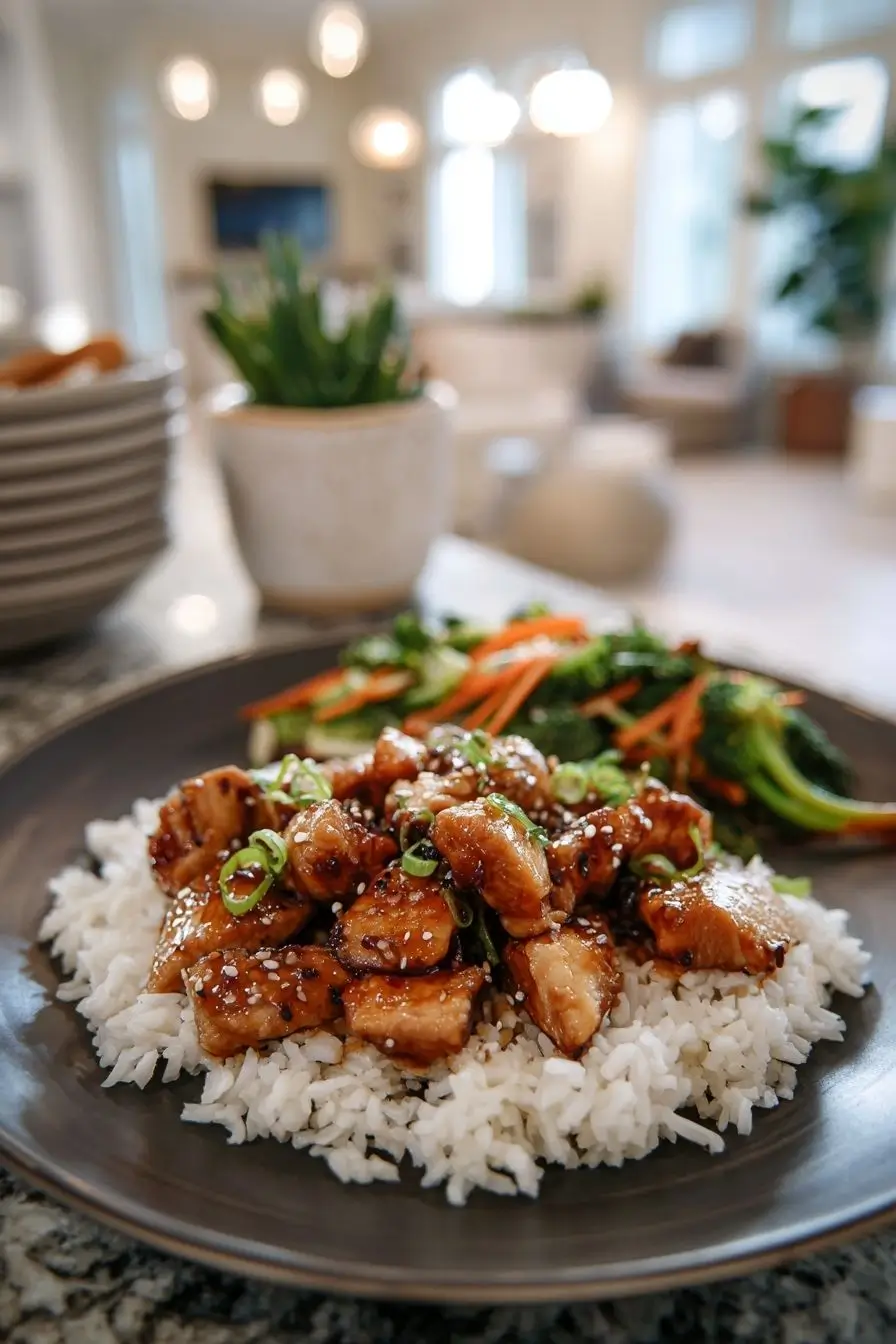 gluten-free-teriyaki-chicken-served finished gluten free teriyaki chicken served over rice