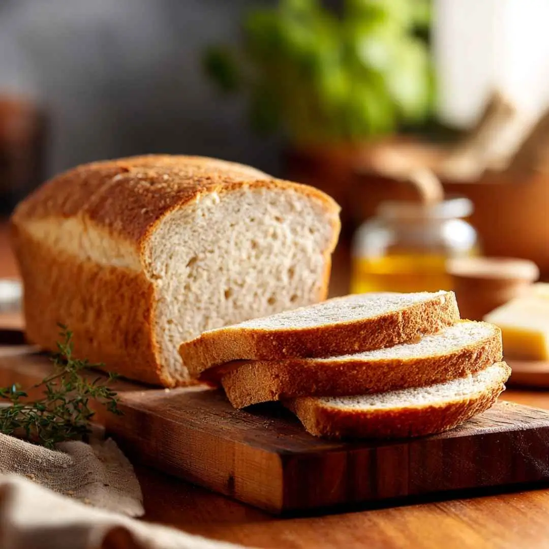 sliced gluten free and vegan sandwich bread on cutting board