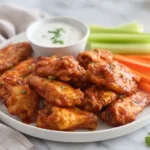 Gluten Free Chicken Wings Recipe That Feels Like a Hug at Dinner. 3 gluten free chicken wings served with dips and veggies